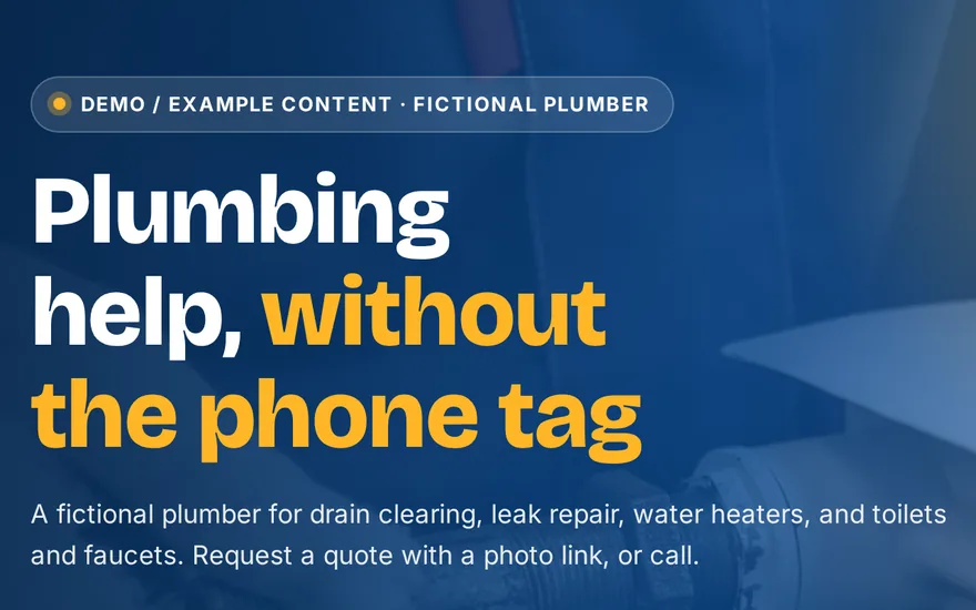 Sample plumbing site: your photo up front.