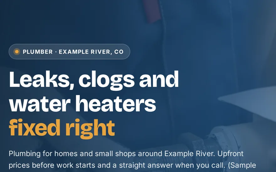 Sample plumbing site: big, bold color.